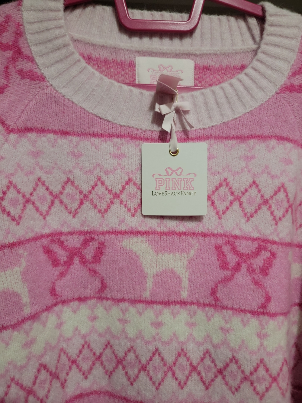 NWT Victoria's Secret Pink Love Shack Fancy Fair Isle Crewneck Sweater Small - Picture 6 of 8